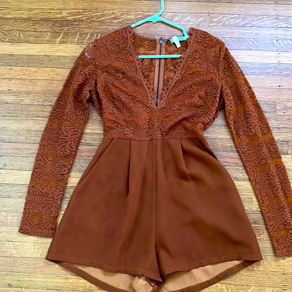 Burnt orange lace romper